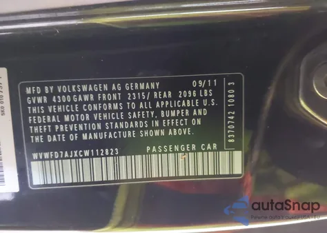 2012 Volkswagen Gti 2-Door from USA, damaged, VIN WVWFD7AJXCW112823